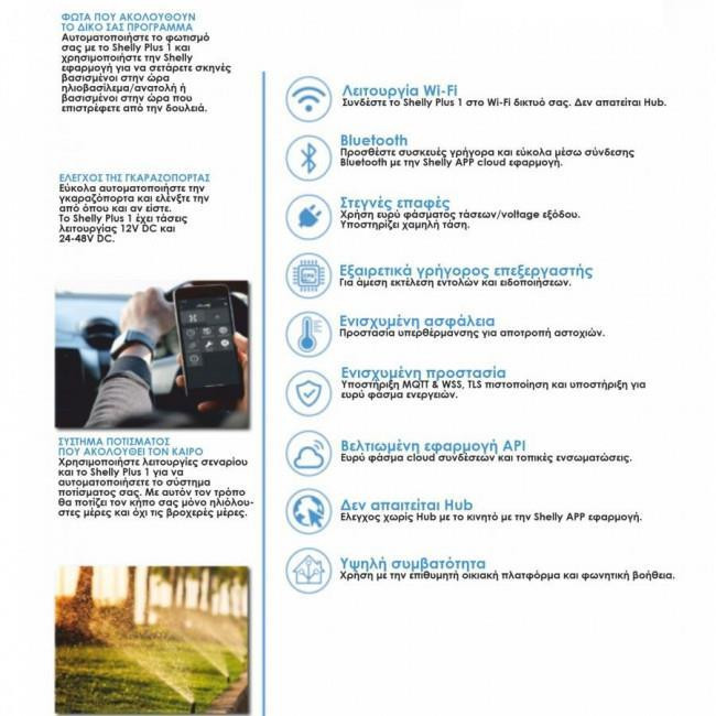 Διακόπτης Wi-Fi Και Bluetooth 1 Εξόδου Plus1 SHELLY