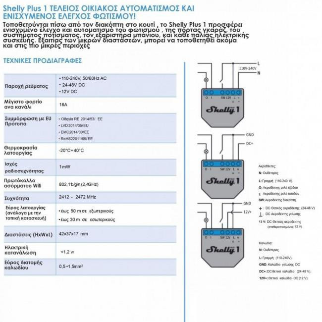 Διακόπτης Wi-Fi Και Bluetooth 1 Εξόδου Plus1 SHELLY