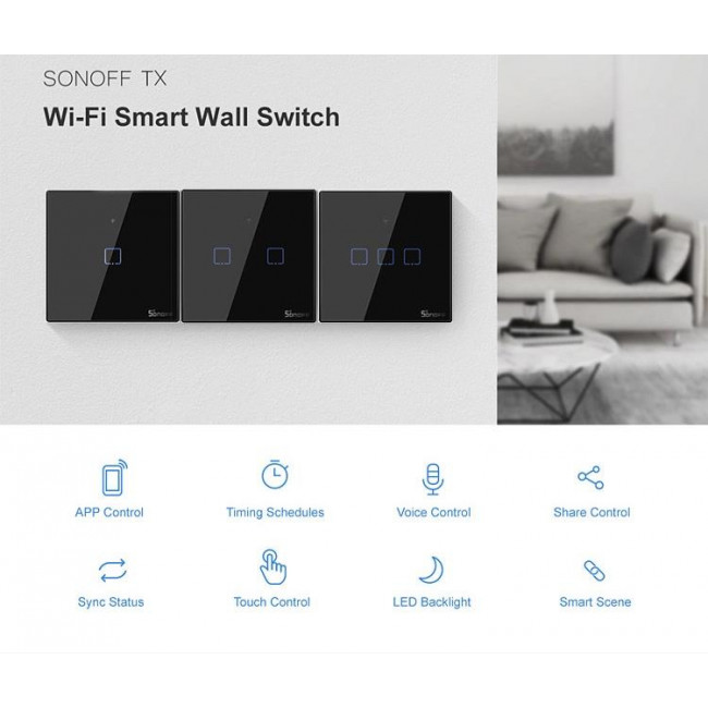 Διακόπτης WiFi Και RF 1 Εξόδου Μαύρο TX-T3EU1C SONOFF