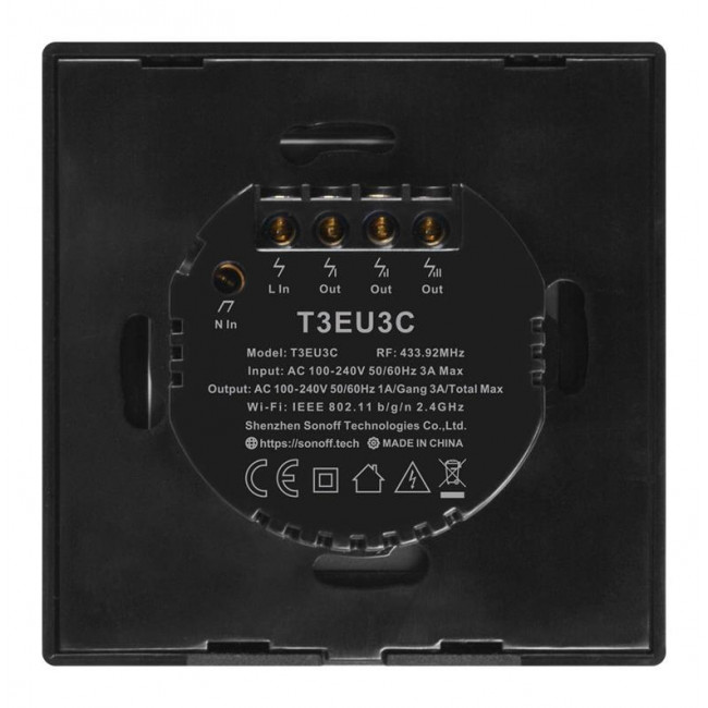 Διακόπτης WiFi Και RF 3 Εξόδων Μαύρο TX-T3EU3C SONOFF