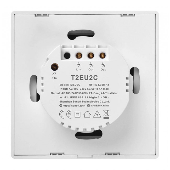 Διακόπτης WiFi Και RF 2 Εξόδων Λευκό TX-T2EU2C SONOFF