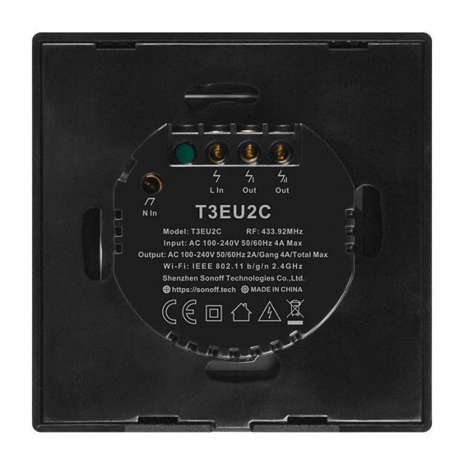Διακόπτης WiFi Και RF 2 Εξόδων Μαύρο TX-T3EU2C SONOFF