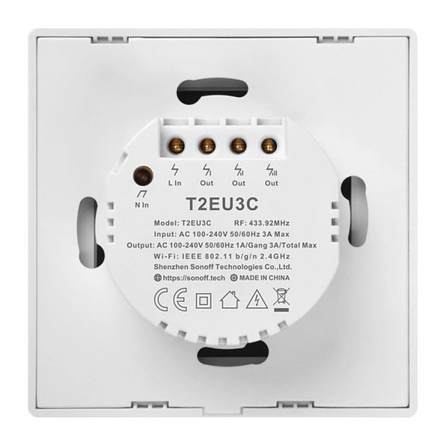 Διακόπτης WiFi Και RF 3 Εξόδων Λευκό TX-T2EU3C SONOFF