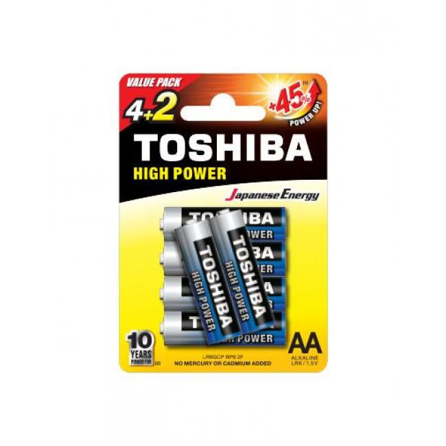 Μπαταρία Αλκαλική LR06 AA (Blister 6τμχ) High Power TOSHIBA