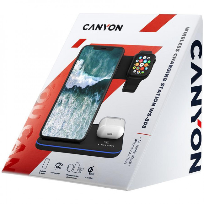 Ασύρματος Φορτιστής 15W 3in1 Μαύρο WS-303 CANYON