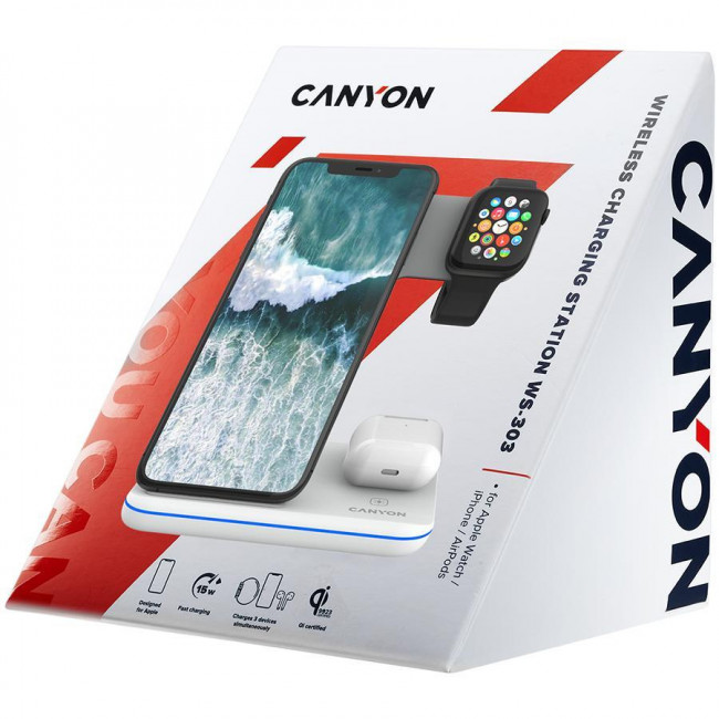 Ασύρματος Φορτιστής 15W 3in1 Λευκό WS-303 CANYON