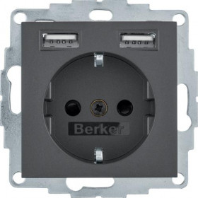 Πρίζα Σούκο Με Θύρες USB Ανθρακί S.1/B.x BERKER