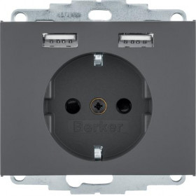 Πρίζα Σούκο Με Θύρες USB Ανθρακί K.1 BERKER
