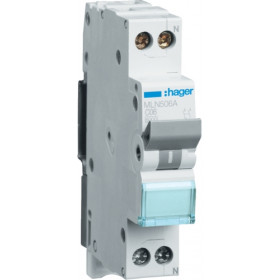 Αυτόματη Ασφάλεια 1P+N C 6A 6kA 1 Στοιχείου MLN506A HAGER