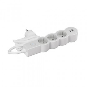 Πολύπριζο 3 Σούκο,2 USB Με Διακόπτη 1,5m Λευκό Και Γκρι 694424 LEGRAND