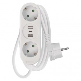 Πολύπριζο 2 Σούκο, 3 USB 1.5m Λευκό P0221U EMOS