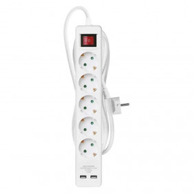 Πολύπριζο 5 Σούκο, 2 USB Με Διακόπτη 3m Λευκό P1523RU EMOS