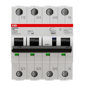 Ρελέ Διαρροής AC 4Ρ 30mA Με Αυτόματη Ασφάλεια C 32Α 6kA DS203NC-C32-AC30 ABB