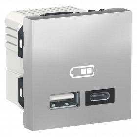 Πρίζα Φόρτισης USB Διπλή  2 Στοιχείων TypeA+C Αλουμίνιο NU301830 New Unica