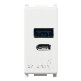 Πρίζα Φόρτισης USB Διπλή TypeA+C 1 Στοιχείου Λευκό Plana 14292.AC VIMAR
