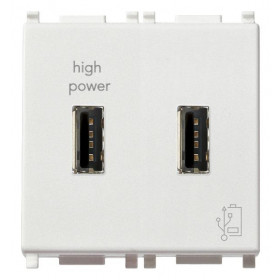 Πρίζα Φόρτισης USB Διπλή TypeA+A 2 Στοιχείων Λευκό Plana 14295 VIMAR