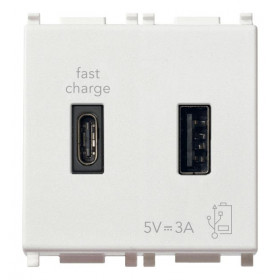 Πρίζα Φόρτισης USB Διπλή TypeA+C 2 Στοιχείων Λευκό Plana 14295.AC VIMAR