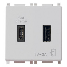 Πρίζα Φόρτισης USB Διπλή TypeA+C 2 Στοιχείων Ασημί Plana 14295.AC.SL VIMAR