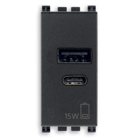 Πρίζα Φόρτισης USB Διπλή TypeA+C 1 Στοιχείου Γκρί Arke 19292.AC.15 VIMAR