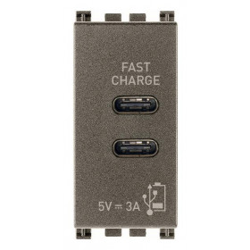 Πρίζα Φόρτισης USB Διπλή TypeC+C 1 Στοιχείου Metal Arke 19292.CC.M VIMAR