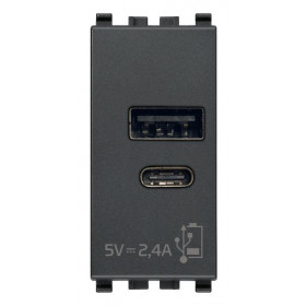 Πρίζα Φόρτισης USB Διπλή TypeA+C 1 Στοιχείου Γκρί Eikon 20292.AC VIMAR