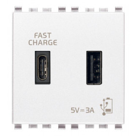 Πρίζα Φόρτισης USB Διπλή TypeA+C 2 Στοιχείων Λευκό Eikon 20295.AC.B  VIMAR
