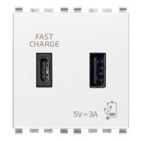Πρίζα Φόρτισης USB Διπλή TypeA+C 2 Στοιχείων Λευκό Eikon 20295.AC.B  VIMAR