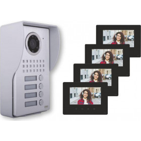 KIT Θυροτηλεόρασης 4 Διαμερισμάτων Με Οθόνες 7'' Μαύρες 037410 CTC