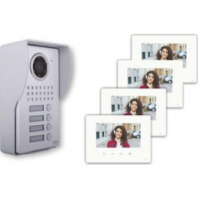 KIT Θυροτηλεόρασης 4 Διαμερισμάτων Με Οθόνες 7'' Λευκές 037413 CTC