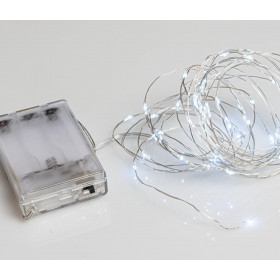 Σειρά Με 50 Λαμπάκια LED Λευκά Ασημί Καλώδιο Με Μπαταρίες