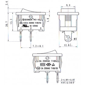 Διακόπτης Rocker ON-OFF Mini Μαύρο 250V RK2-16 SOKEN