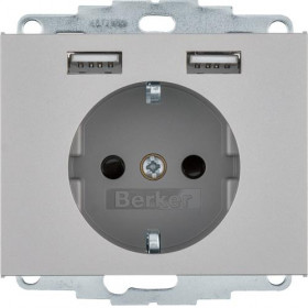 Πρίζα Σούκο Με Θύρες USB Inox K.5 BERKER