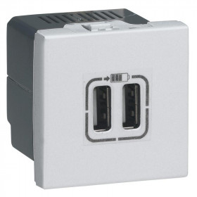 Πρίζα Φόρτισης USB Διπλή TypeA+A 2 Στοιχείων Αλουμίνιο Mosaic™ 079394 LEGRAND