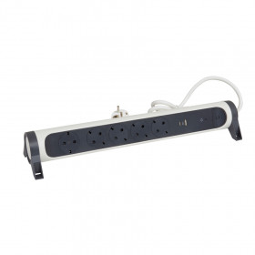 Πολύπριζο 5 Σούκο,2 USB Με Διακόπτη & Προστασία 1,5m Λευκό Και Μαύρο 694510 LEGRAND