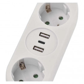 Πολύπριζο 2 Σούκο, 3 USB 1.5m Λευκό P0221U EMOS