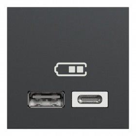 Πρίζα Φόρτισης USB Διπλή  2 Στοιχείων TypeA+C Ανθρακί NU301854 New Unica