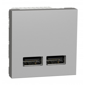 Πρίζα Φόρτισης USB Διπλή  2 Στοιχείων TypeA+A Αλουμίνιο NU341830 New Unica