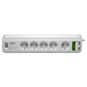 Πολύπριζο 5 Σούκο,2 USB Με Διακόπτη & Προστασία 1,8m Λευκό PM5U-GR APC