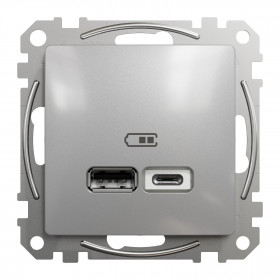 Πρίζα USB Διπλή Φόρτισης Συσκευών TypeA&C Αλουμίνιο SDD113402 Sedna SCHNEIDER ELECTRIC