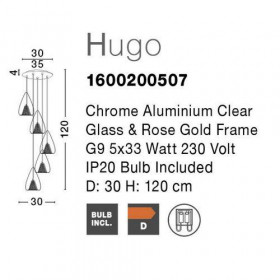 Φωτιστικό Πεντάφωτο Ράγα Χρώμιο G9 Hugo 1600200507 NOVA LUCE