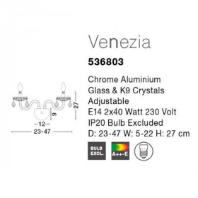 Απλίκα Δίφωτη E14 Κρύσταλλο Venezia 536803 NOVA LUCE