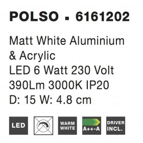 Απλίκα LED 6W 3000k Λευκό Polso 6161202 NOVA LUCE