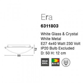 Πλαφονιέρα E27 Λευκό Γυαλί Με Κρύσταλλο Era 6311803 NOVA LUCE