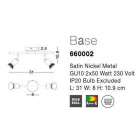 Σποτ Οροφής Δίφωτο GU10 Νικελ Σατινέ Base 660002 NOVA LUCE