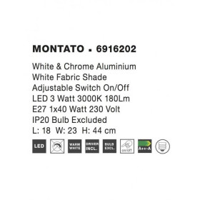 Απλίκα E27 Με Ενσωματωμένο Σπότ LED 3W 3000k Χρώμιο Με Λευκό Καπέλο Montato 6916202 NOVA LUCE