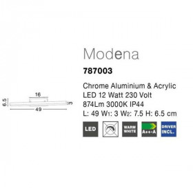 Απλίκα Μπάνιου LED 12W 3000Κ Χρώμιο IP44 Modena 787003 NOVA LUCE