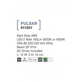 Απλίκα LED 2W 3000k-4000k Ανθρακί Pulsar 811201 NOVA LUCE