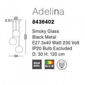 Φωτιστικό Τρίφωτο Ε27 Φυμέ Γυαλί Adelina 8436402 NOVA LUCE