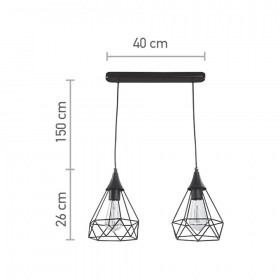 Φωτιστικό Δίφωτο E27 Μαύρο 4024-2-BL INLIGHT
