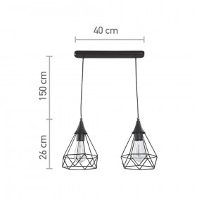 Φωτιστικό Δίφωτο E27 Μαύρο 4024-2-BL INLIGHT
